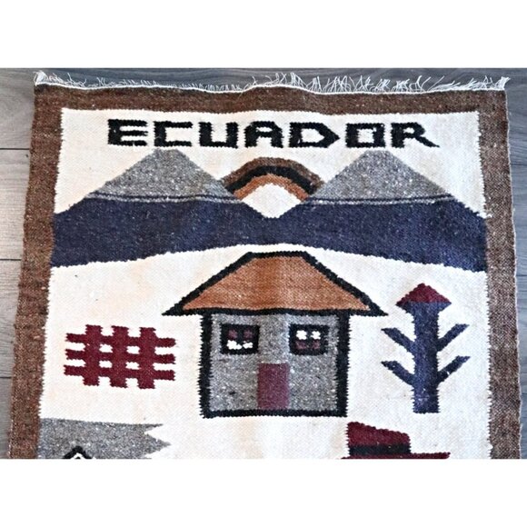 Vintage Ecuador Hand Woven Wool Tapestry Wall Hanging Fringe Hand Made MCM - Picture 2 of 4